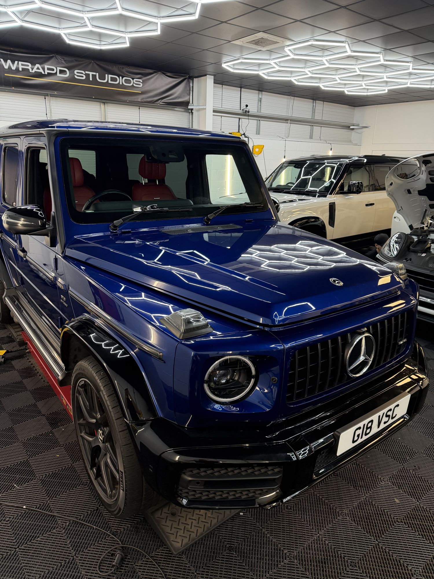 Blue Mercedes G-Class in the studio