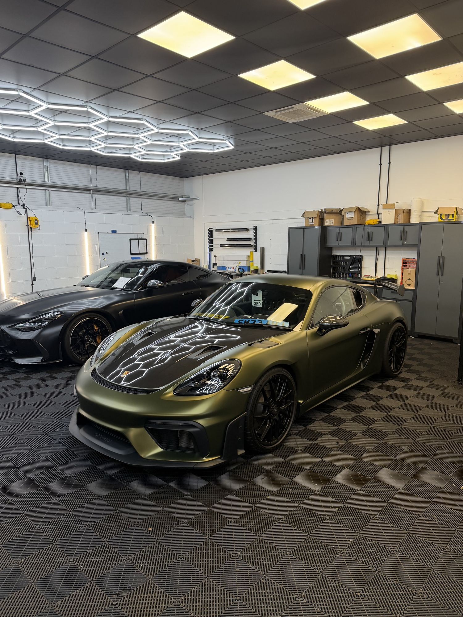 Green Porsche in the studio