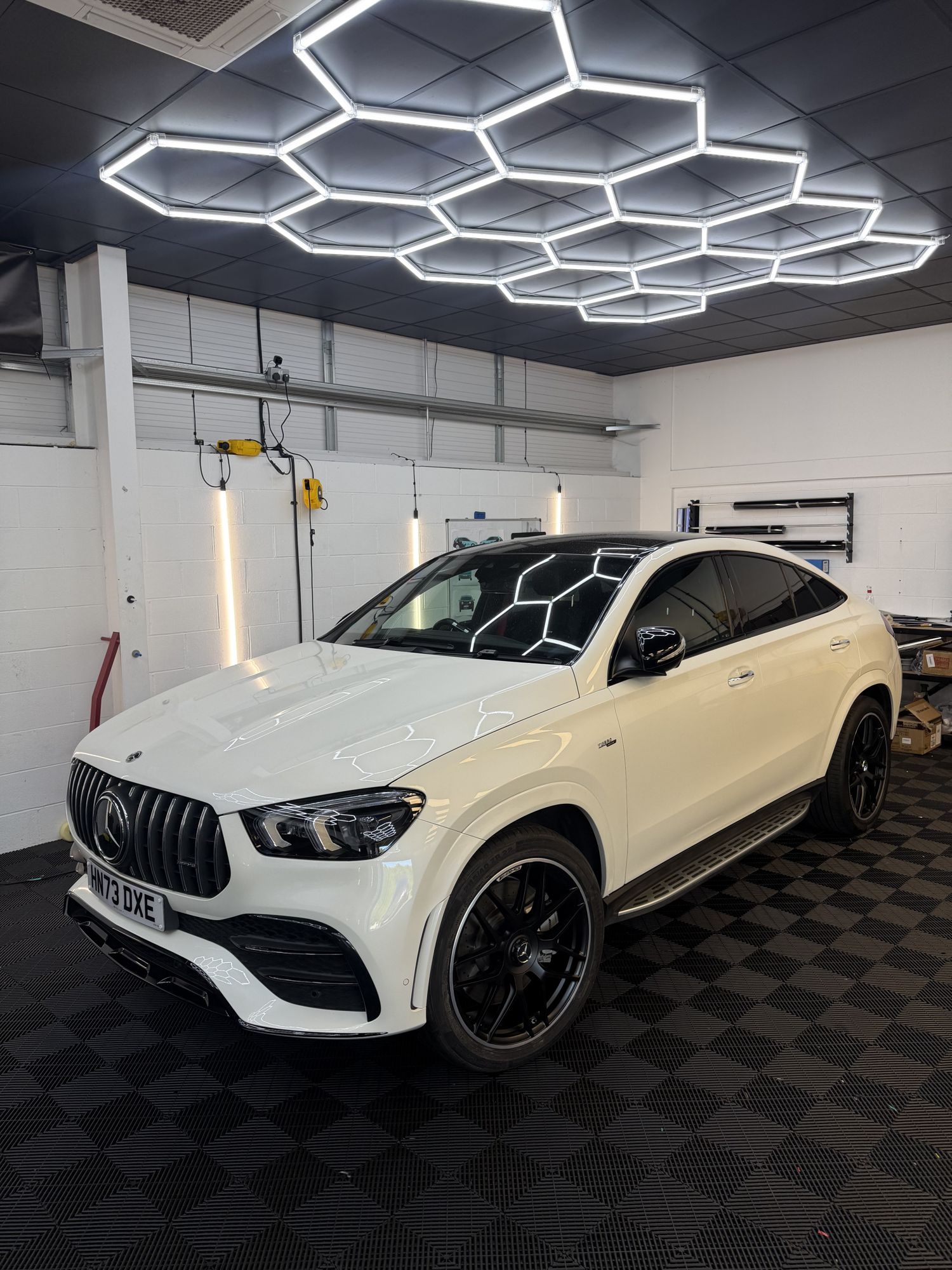 White Mercedes-AMG GLE coupe in the studio