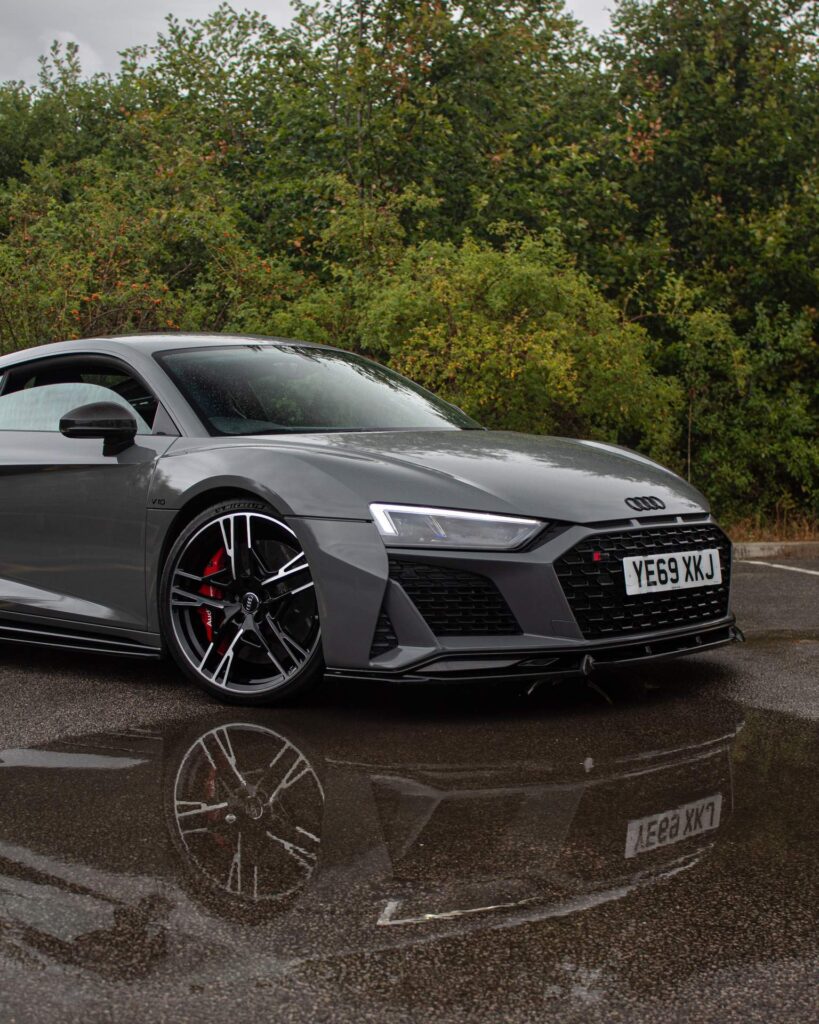 Grey Audi R8 wrap outdoors, Wrapd Studios near Wetherby and Ilkley